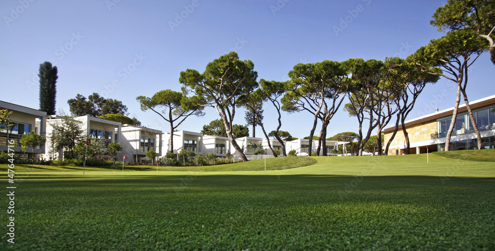 View of Retirement community condos on a resort golf course Stock Photo | Adobe ...