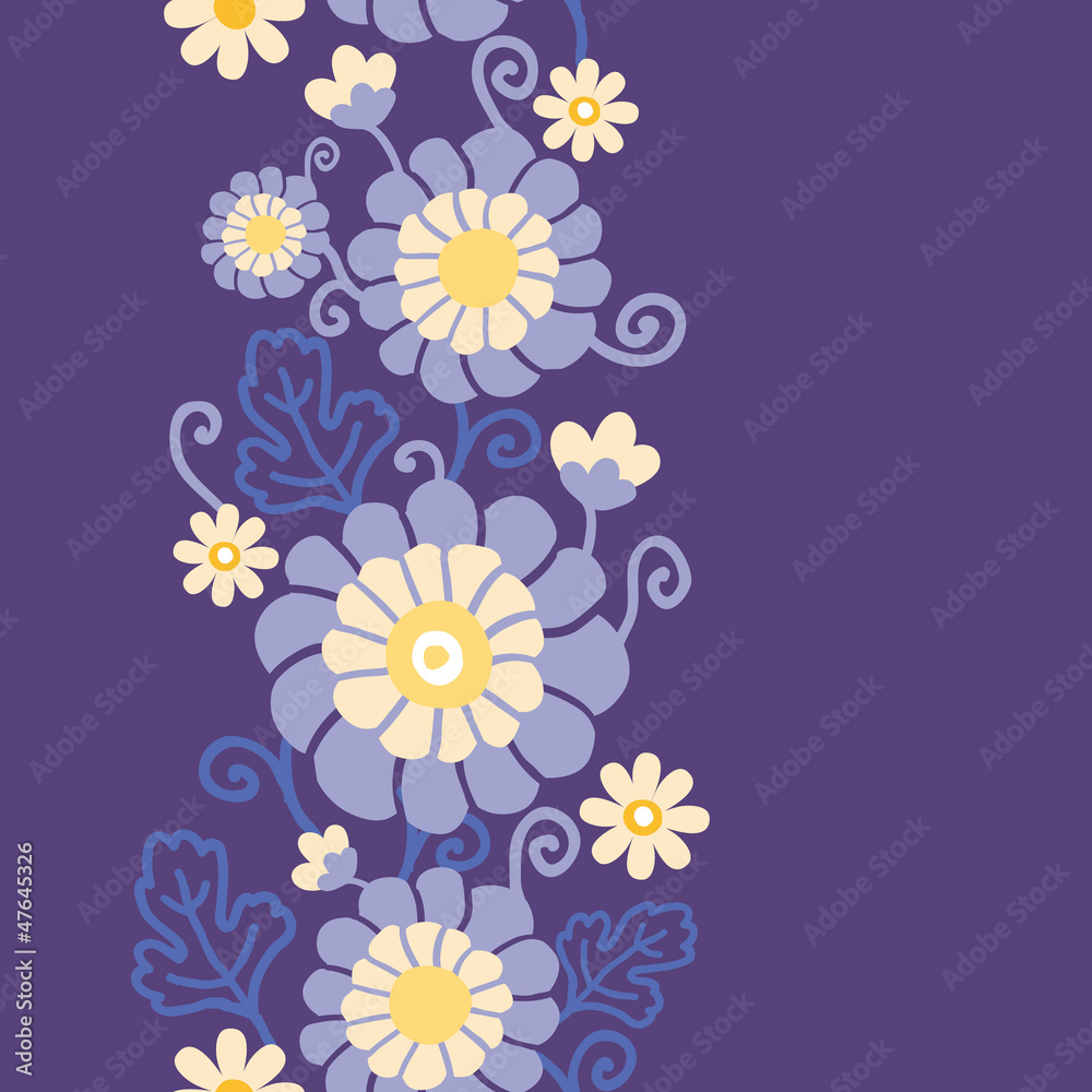 Vector purple flowers and leaves elegant vertical seamless