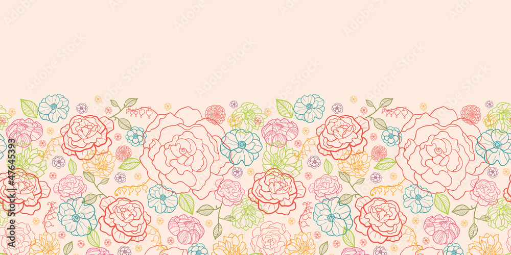 Vector pink roses horizontal seamless pattern background