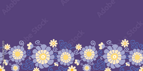 Vector purple flowers and leaves elegant horizontal seamless