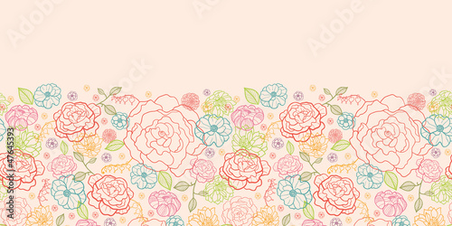 Vector pink roses horizontal seamless pattern background