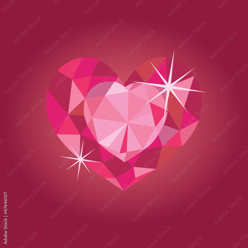 Vector ruby heart on red background background with geometric Vector ruby heart on red background background with geometric