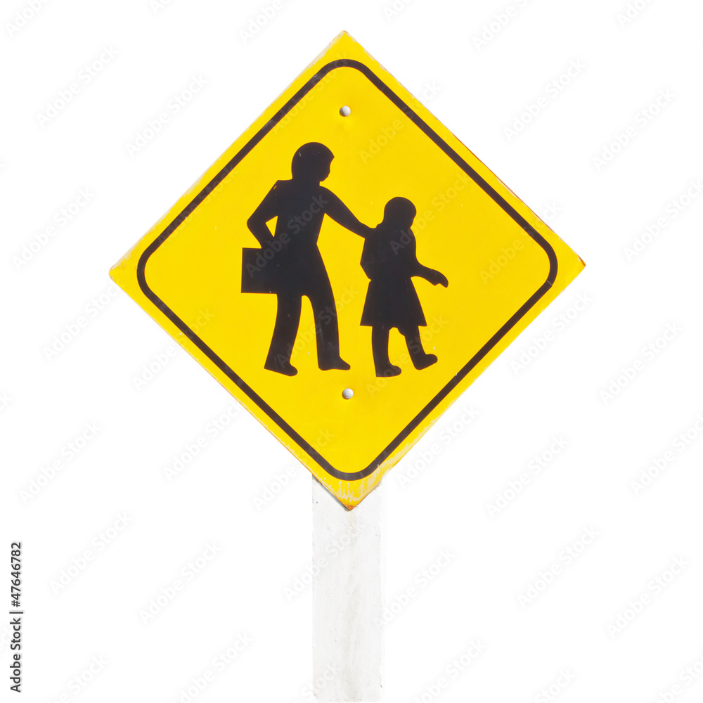 School zone warning sign isolate on white School zone warning sign isolate on white