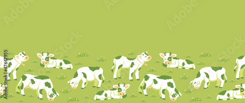 Vector cows on the field horizontal seamless pattern ornament