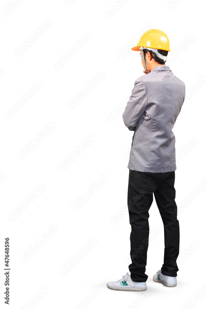 Engineers person standing back view, isolated on white Engineers person standing back view, isolated on white