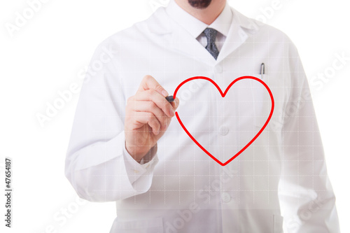 Doctor drawing an heart on glass