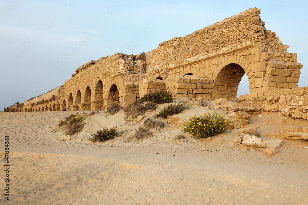 Roman aqueduct in Ceasarea at the coast of the Mediterranean Sea
