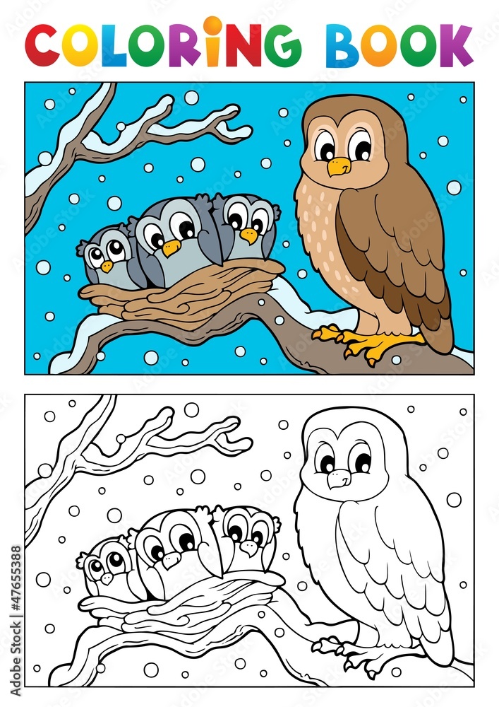 Fototapeta premium Coloring book owl theme 1
