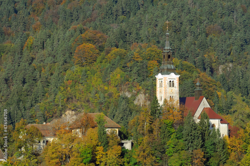Old medieval church with monastery in Bled, Slovenia