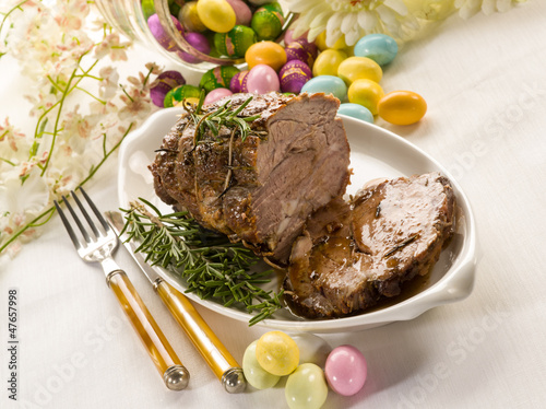 roasted meat over easter table