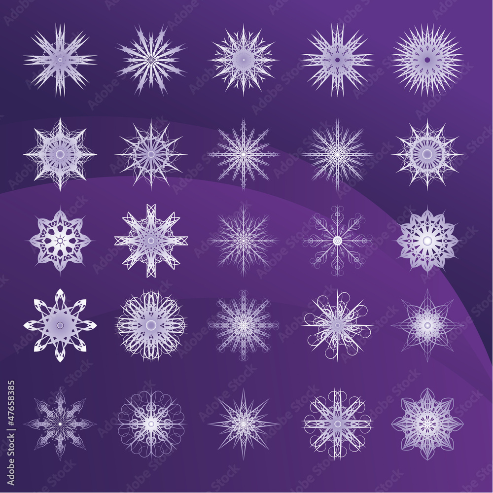 Set of snowflakes violet background Set of snowflakes violet background