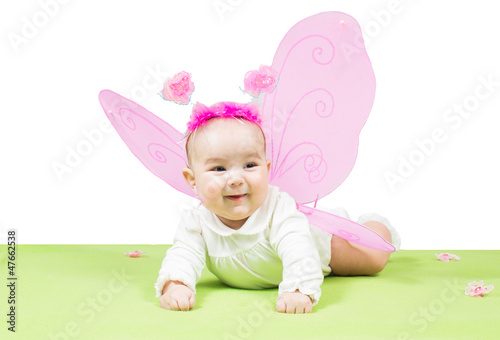 Pretty child girl, dressed in butterfly costume