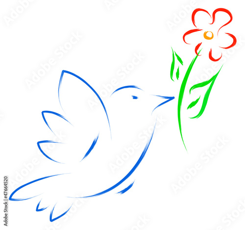 cute dove bird with flower prosperity concept
