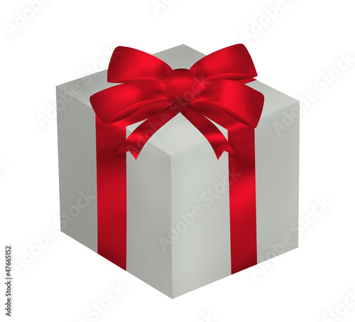 Gift box with red ribbon and bow isolated on the white backgroun