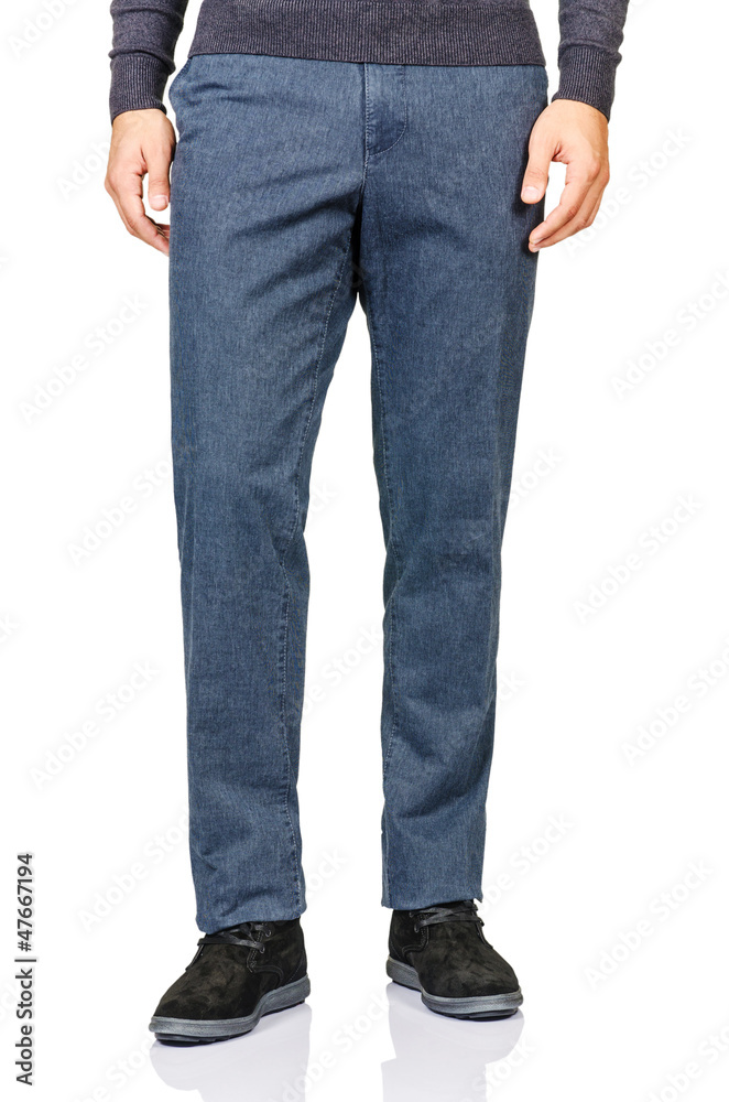Fashion concept with trousers on white Fashion concept with trousers on white