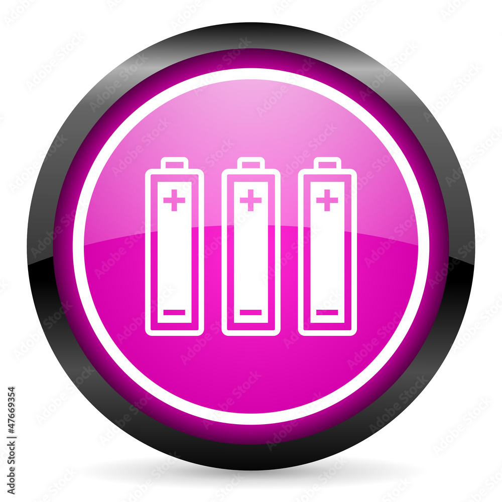 batteries violet glossy icon on white background