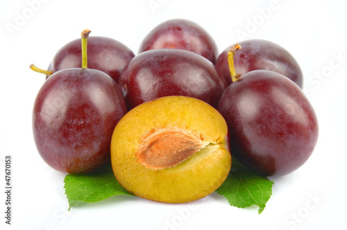 plums with leaf