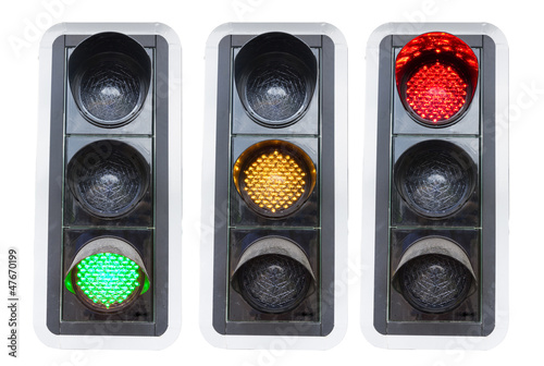 Obraz na płótnie traffic lights showing red green and red isolated w salonie