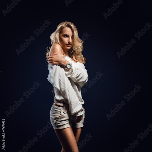 Blonde girl in casual clothing