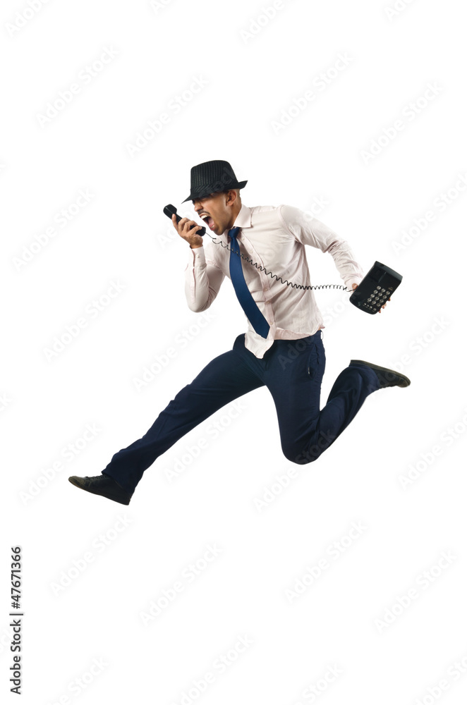 Jumping businessman in business concept on white Jumping businessman in business concept on white