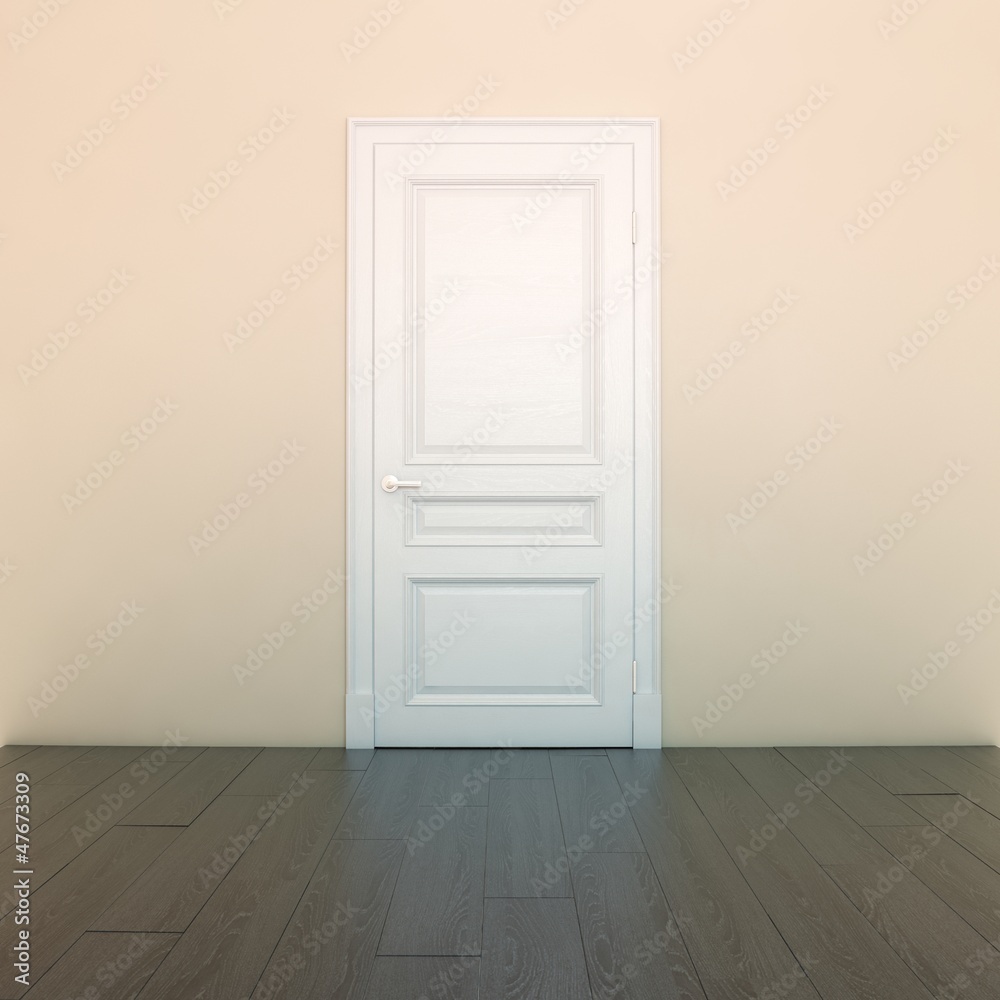 Empty Peach Interior Room With White Door