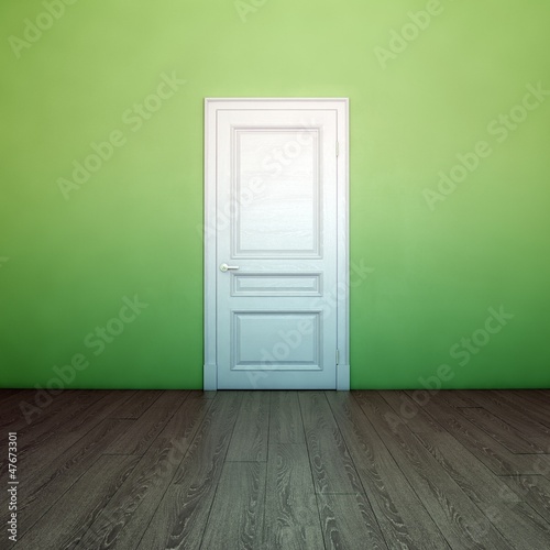 Empty Light Green Interior With White Door