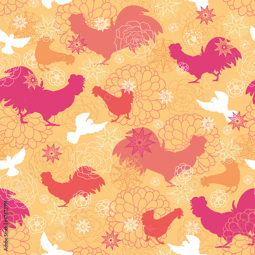 Vector farm birds seamless pattern background with hand drawn