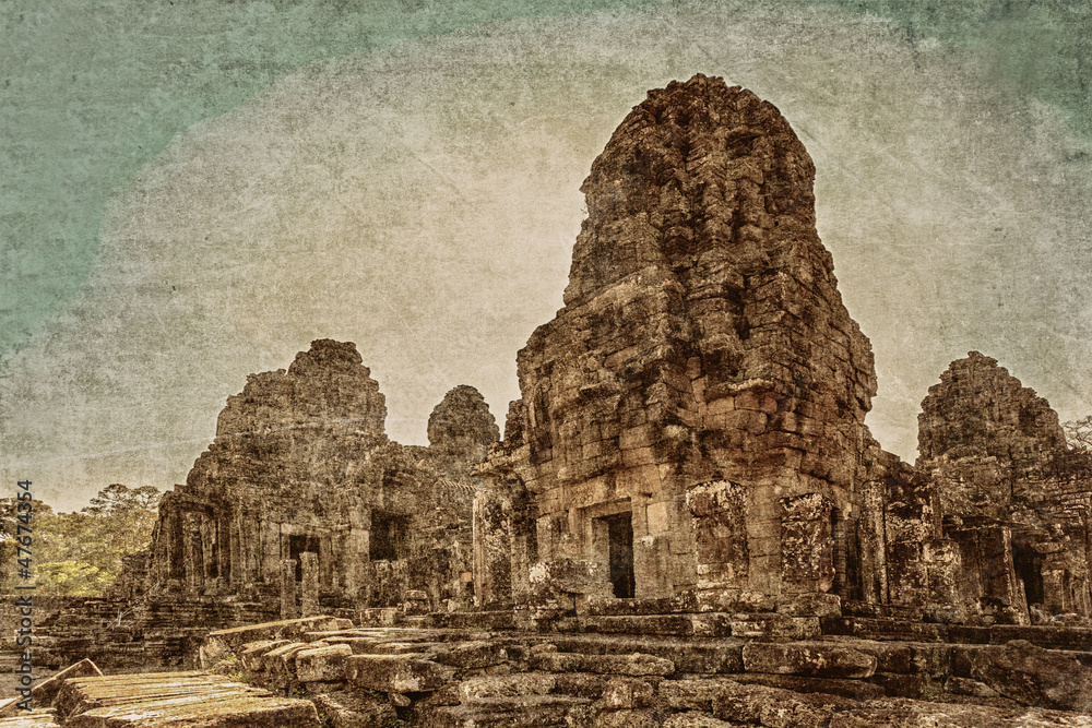 Ancient buddhist khmer temple in retro style