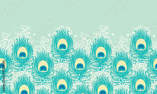 Peacock feathers vector horizontal seamless pattern background