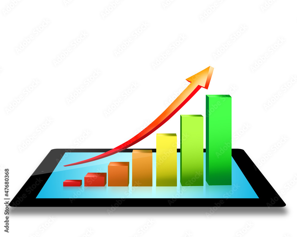 Tablet pc and business graph on the screen. 3d Tablet pc and business graph on the screen. 3d