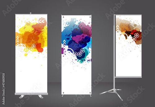 blank roll up banner display with watercolor splatter identity