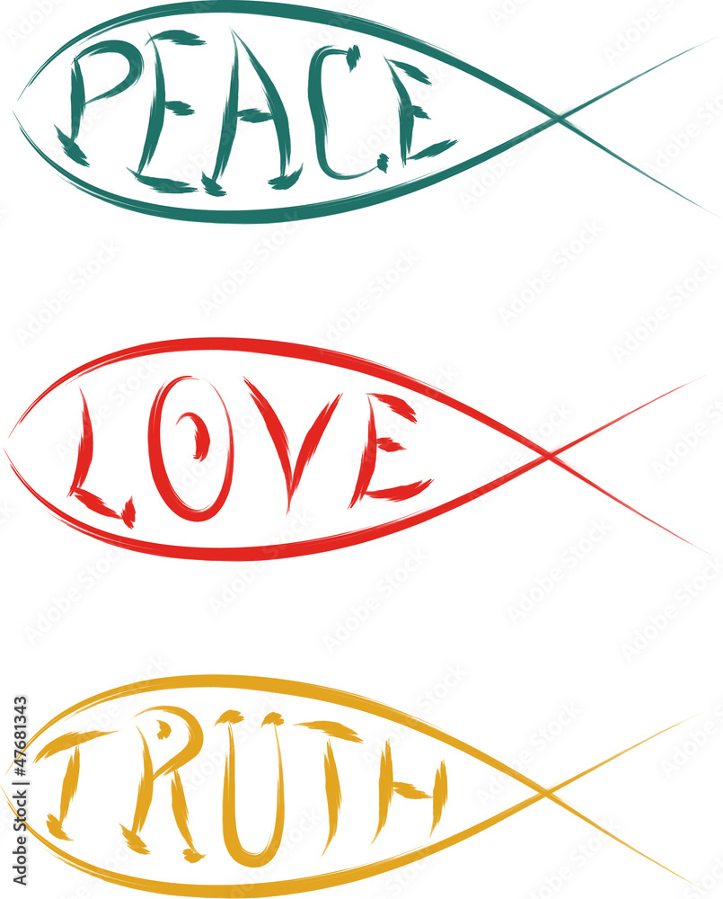 christian fish with peace love truth vector