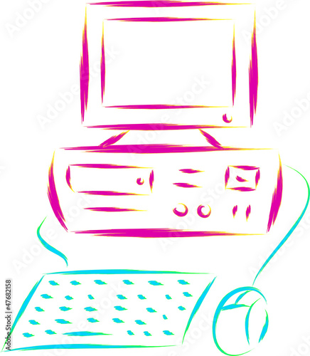 retro desktop computer sketch illustration
