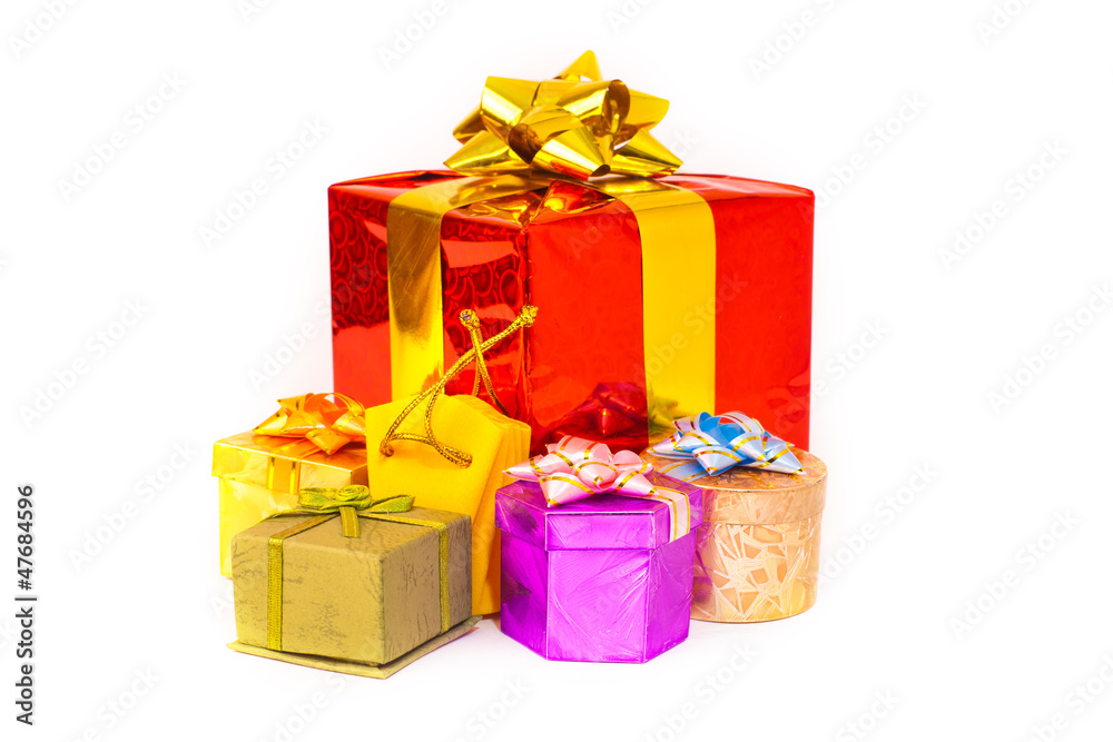 Fototapeta premium Various gift boxes on a white background