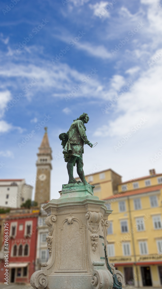 Giuseppe Tartini statue in Tartini Square, the largest and main