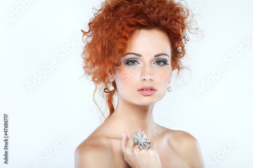 Red hair. Fashion girl portrait.Accessorys.