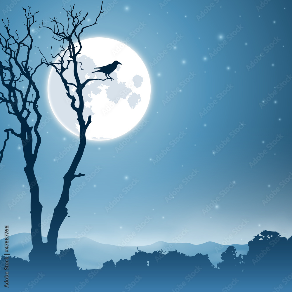 A Country Landscape with Moon and Night Sky A Country Landscape with Moon and Night Sky