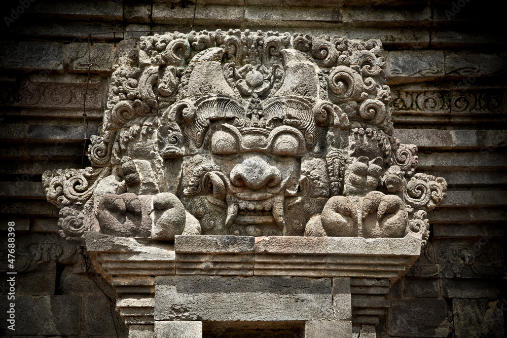 Stone craft of Demon in Candi Penataran temple in Blitar,  Indo