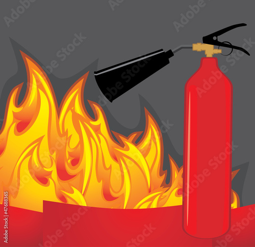 Extinguisher on the fiery background