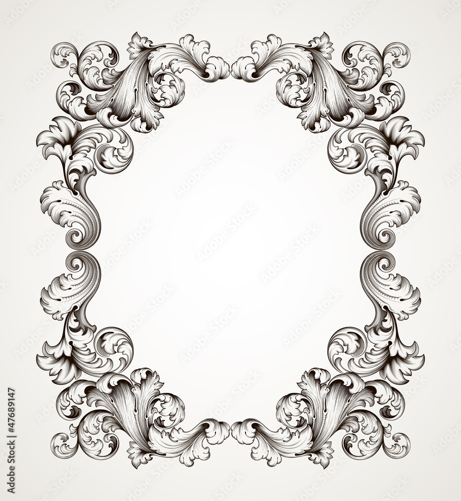 vintage border frame engraving baroque vector