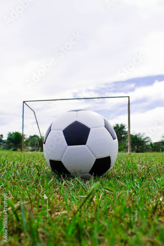 Soccer ball on the green field © theerapol
