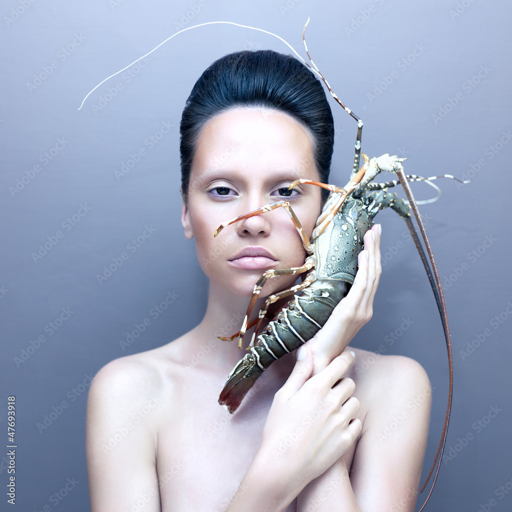 Fototapeta premium Surreal lady with lobster