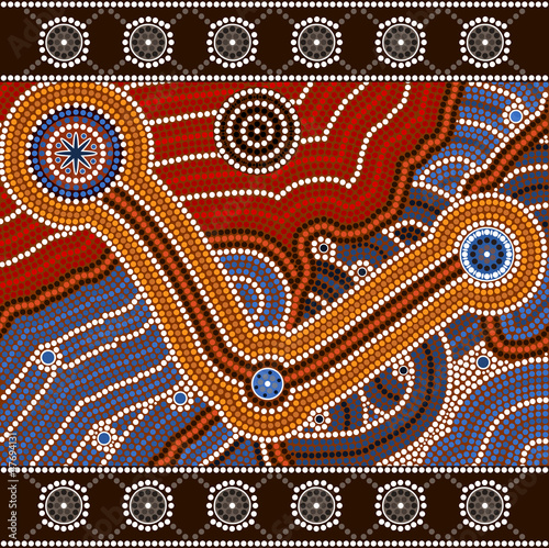 A illustration based on aboriginal style of dot painting depicti