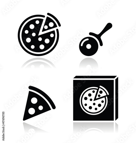 Pizza vector icons set with reflections