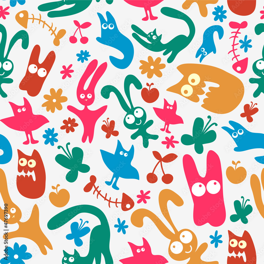 Seamless pattern with cute monster animals