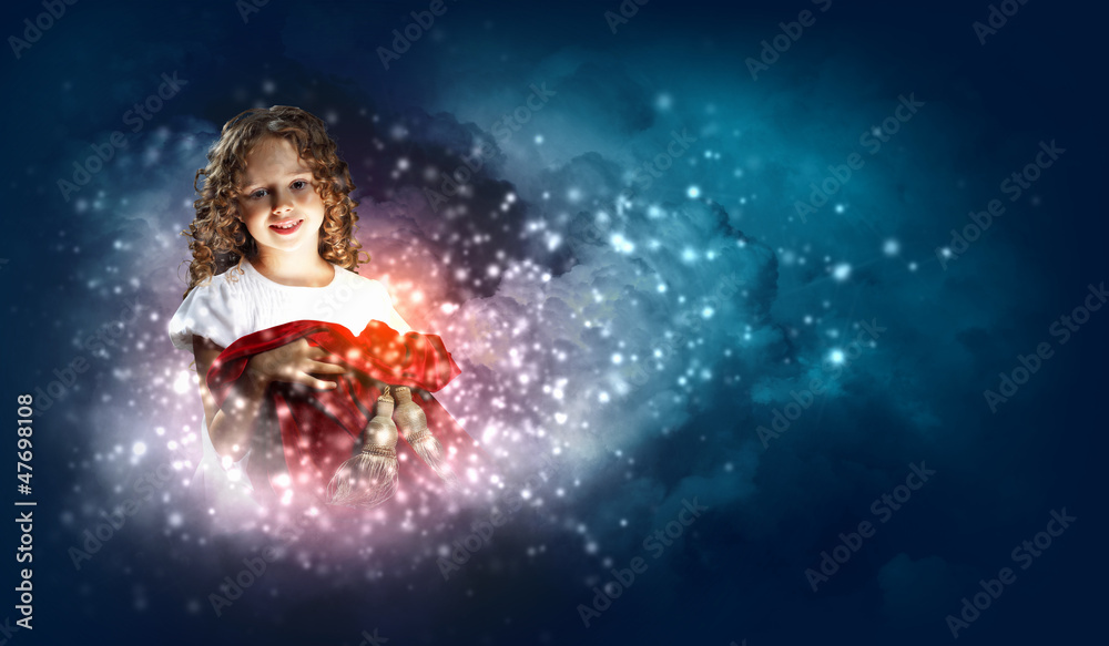 Fototapeta premium Happy girl opening gift box