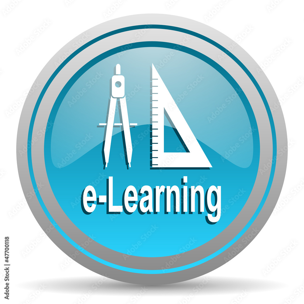 e-learning blue glossy icon on white background e-learning blue glossy icon on white background