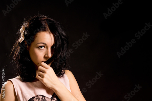 Shy bashful young woman