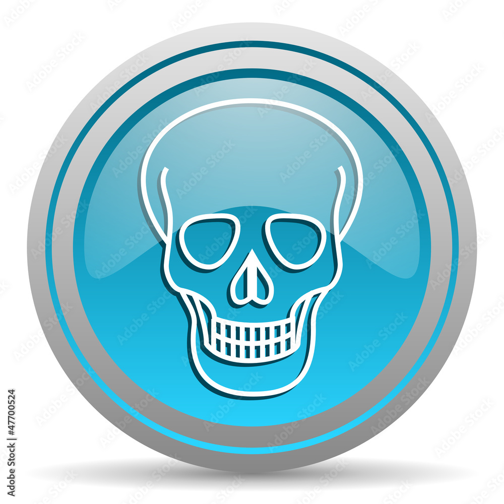 skull blue glossy icon on white background skull blue glossy icon on white background