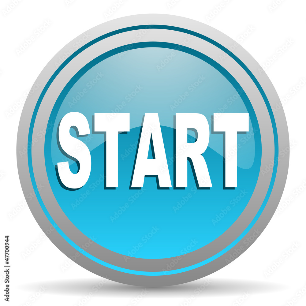 start blue glossy icon on white background start blue glossy icon on white background